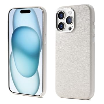Capa de couro para iPhone, Compatível com MagSafe e carregamento sem fio, À prova d'água de choque e de sujeira, Botões de metal e moldura da câmera, Capa para iPhone (Bege, iPhone 15 Pro Max)