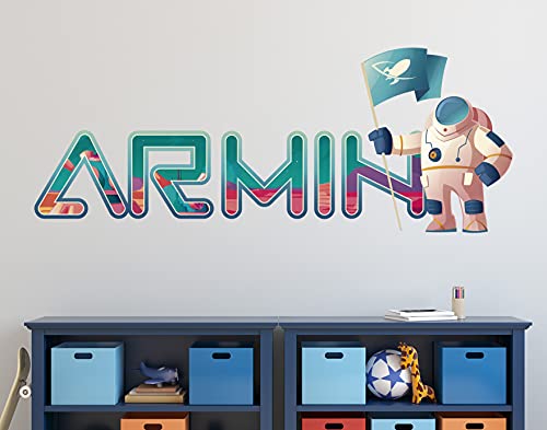 Astronauta en la Luna para Niños Calcomanías de Vinilo Personalizadas con Nombre Pegatinas de Letras Calcomanías de Pared KA523-1 (Pequeño: 71cm x 30cm) Cover