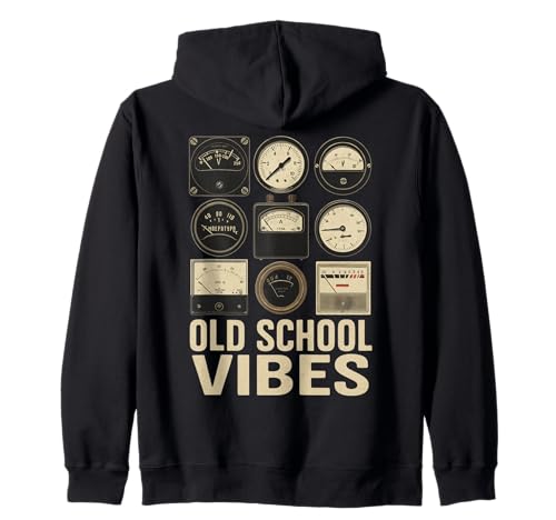 Old Vibes School Vintage Analog Gauges Retro Tech Zip Hoodie