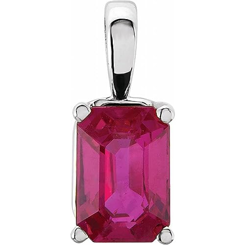 Semi-Polished 14k White Gold 9x7mm Emerald Cut 4-Prong Solitaire Basket Pendant for Approximately 2 1/2 cttw Fine Jewelry for Women Gifts for Her (Mounting Only, Not All Stones Included, 14.5x8.2mm)3