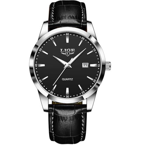 LIGE Herren Uhren Wasserdicht Quarz Armbanduhren Für Herren Männer Uhr Mit Datum Lederarmband Retro Business Men's Watches
