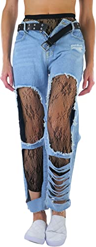 Image of ToBeInStyle Women's Single Floral Lace Fishnet Tights Footless & Stirrup Design