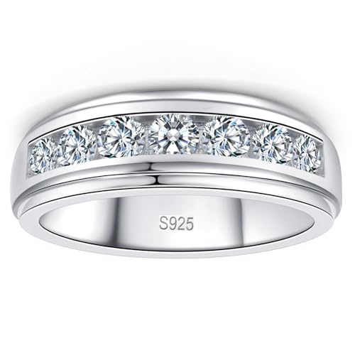 Moissanite Mens Wedding Band D Color VVS1 925 Sterling Silver Engagement Rings 7 Round Cut Eternity Promise Ring Size 7-13