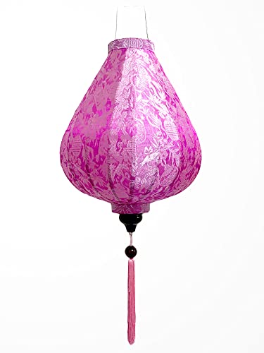 Art Saigon Linterna Asiática de Seda Rosa G - Diámetro Ø29cm - Farolillo Hoi An en Tela, Bambú y Madera - Artesanía Vietnamita y Decoración Asiática (Ref. G20-RO)