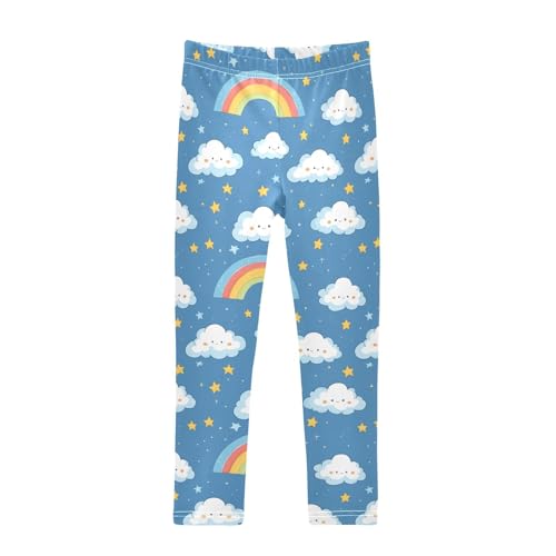 Girls Leggings Cute Rainbow Clouds Stars Blue Soft Toddler Leggings for Girls Kids Pants Size 4T-10T