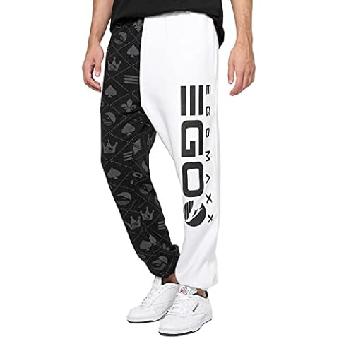 Men Jogging Sports Pants Big Size Baggy Sweatpants Casual Hip Hop EGO Print, Colours:Black-White, Pant Size:S Cover