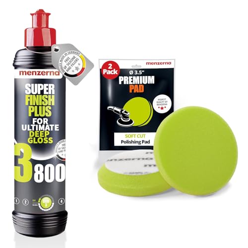 menzerna High Gloss Swirl Remover Kit I Car polishing Set with Menzerna Super Finish 3800 (8oz) and 3.5 Inch Polishing Pad I Brillant Gloss Kit for All Types of Vehicles