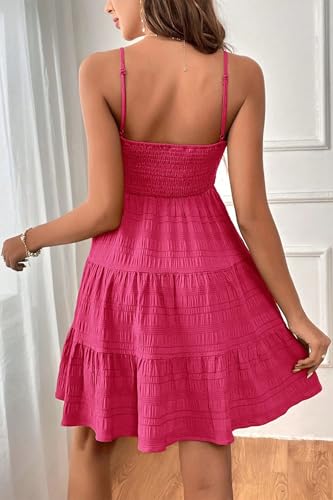 Image of HVEPUO Women Spaghetti Strap Sleeveless Smock Cami Mini Dress Summer Vacation Flowy Boho A Line Swing Short Dresses for Women