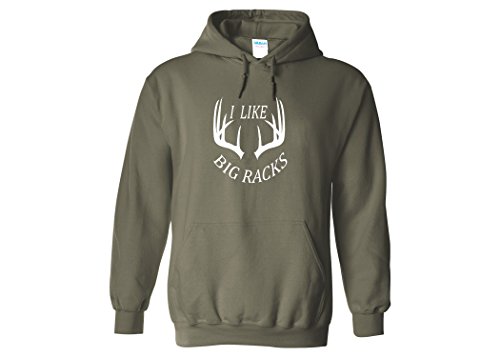 Rogue River Tactical Funny Hunting Hoodie Hooded Sweatshirt Men's I Like Big Racks Deer Hunt (X-Large, Green)