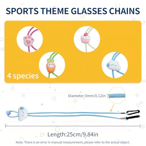 JEYORZY 4 Stück Kinder Brillenband verstellbar, Mädchen Junge, Brillenschnur Brillenkette Brillenkordel Sport,für Sportbrille Sonnenbrille Brille Schutzbrille