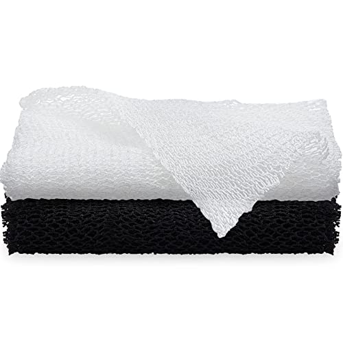 2 Pièces Éponge en Maille Africain Filet Exfoliant de Corps Africain Filet de Bain Africain Épurateur de Douche de Corps Exfoliant Laveur de Dos Lissage de Peau (Noir, Blanc) Cover