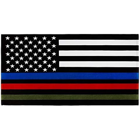 American Flag Police Firefighters Military 30 x 60 inch 100% Cotton Black and White USA Thin Blue line (Black Flag, One Towel) Cover