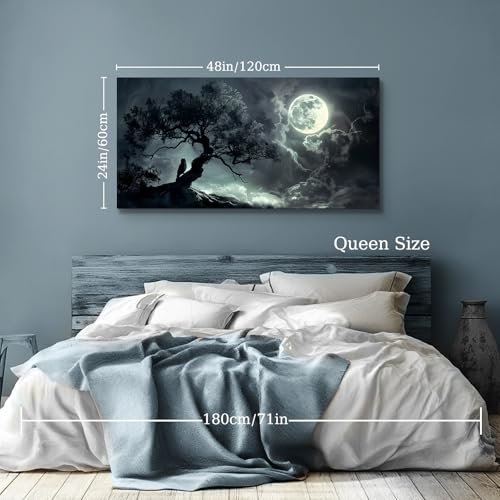 SERIMINO Large Wall Art for Living Room, Dark Landscape Canvas Prints Paintings, Moonlit Night Pictures Wall Decor Aesthetic, Moon and Tree Modern Home Decor Bedroom Bathroom Office Artwork 24"X48"