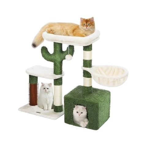 Hoopet Cat Tree,32 Inch Cute Cactus Cat Tower for Indoor Cats with Sisal Scratching Post, Cozy Condo, Hammock,Massage Brush,Plush Perch and Dangling Ball for Kittens Cover
