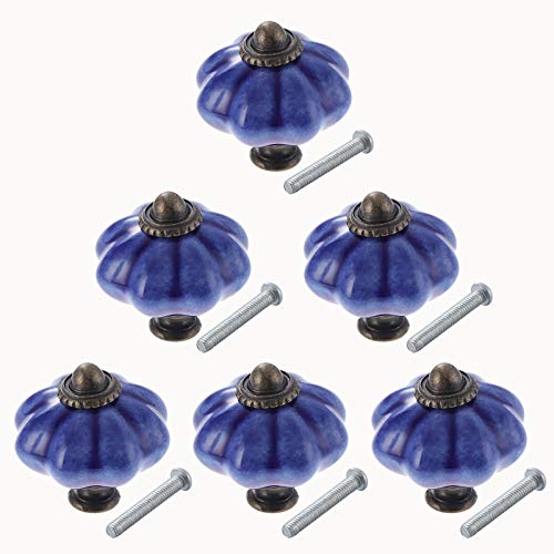 TsunNee 6 pomos de cerámica para gabinete, pomos de cajón elegantes, manijas de armario de cocina de calabaza antigua, pomos redondos para puertas de muebles, color azul Cover