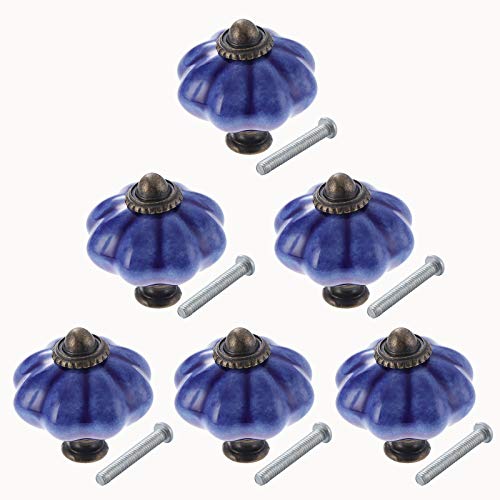 TsunNee 6 pomelli in ceramica per armadietti, eleganti pomelli per cassetti, zucca antica, maniglie per mobili rotondi, blu