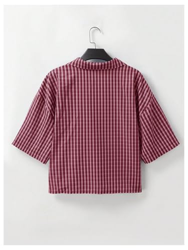 GORGLITTER Men's Gingham Cropped Shirt Short Sleeve Button Down Shirts2
