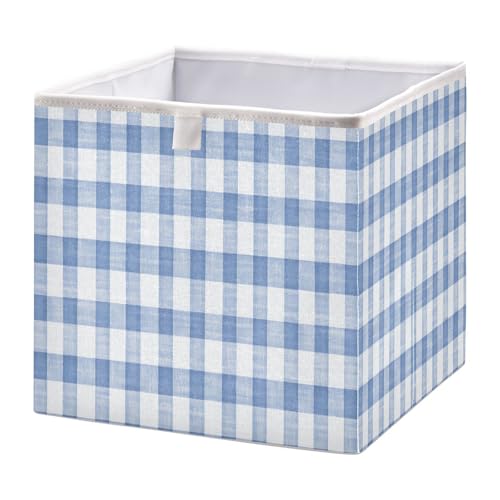 Kigai Blue White Gingham Storage Cubes for Organizing 11x11 inch Foldable Fabric Storage Bin Closet Oagnizer Toy Box Holiday Decorative Basket for Nursery Bedroom Office