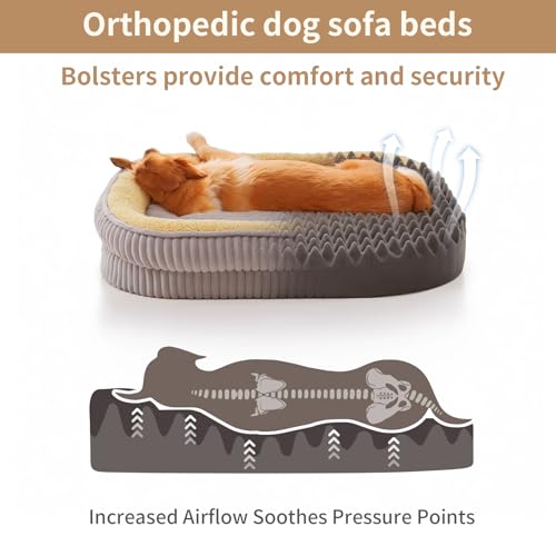 Orthopedic Dog Bed for Small Dogs Breeds, High Density Egg Crate Foam Dog Sofa Beds,Oval Kennel Bed, Pet Couch Bed with Four Sided Bolster, Removable Washable Cover& Non-Slip Bottom - Image 4