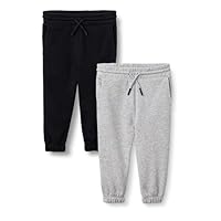 Amazon Essentials Boys' Cotton Joggers, Pack of 2, Black/Light Grey Heather, Small