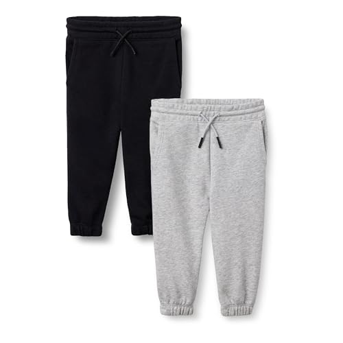 Amazon Essentials Joggers in Cotone Bambini e Ragazzi, Pacco da 2, Grigio Chiaro Puntinato/Nero, 2 Anni
