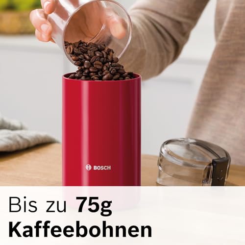 Bosch Kaffeemühle TSM6A014R, Edelstahl-Schlagmesser, Sicherheitsfunktion, 180 W, 75g Bohnenbehälter, elektrisch, rot
