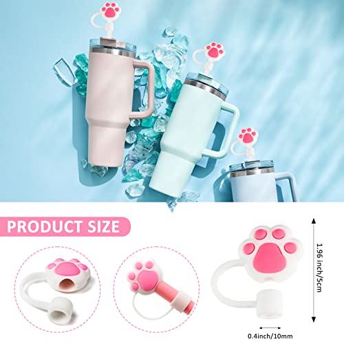 Straw Tip Covers Compatible With Stanley 40 Oz Tumbler Cups, Reusable Silicone Toppers For 0.4 Inch/10Mm Straws, Soft Protector Cover, 2Pcs Cat Paw #TOP4