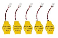 Eunicell 5 x CMOS BIOS Batterie CR2032 3V Lithium-Knopfzelle mit MOLEX-Stecker (2-Pin) – RTC Pufferbatterie inkl. Kabel 15cm Länge für PC Mainboard & Laptop | Behebt Uhrzeitfehler
