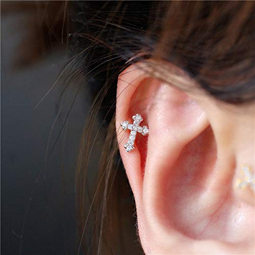Zetshion Cz Cross 20G Barbell Ball Stud Sterling Silver Earrings For Women Girls Cubic Zirconia Tiny Small Studs Cartilage Tragus 4Mm Bead Screw Back Hypoallergenic Thin Faux Piercing Body (Silver) 1 thumb #1