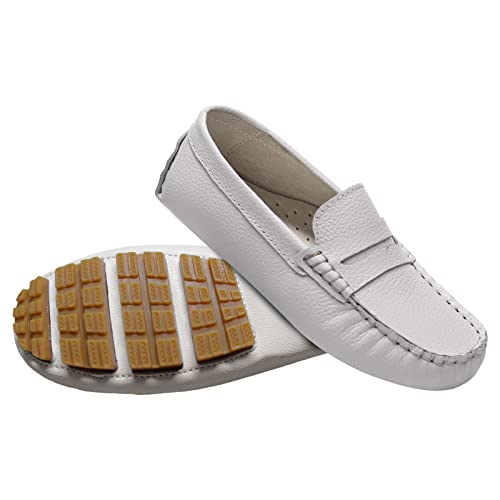 Rismart Boys Girls Loafer Flats Slip-On Comfort School Casual Dress Shoes White thumb #2