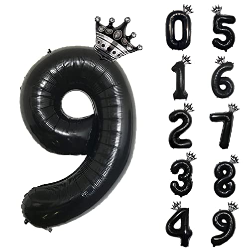 養楽堂 誕生日 バルーン 数字 パーティー 飾り風船 0-9 王冠 デコレーション装飾 32インチ 大きい バルーン 結婚式 記念日 子供 大人兼用 ブラック9