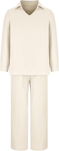 Miniatura 5 de Conjunto de dos piezas para mujer, talla grande, pantalones largos, con solapa sólida, manga larga, con botones, camisas y pantalones largos