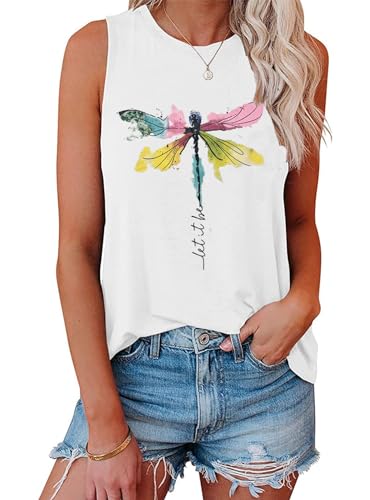 IRISGOD Womens Tank Tops Loose Fit Summer Cute Graphic Sleeveless Shirts Workout Basic Tunic