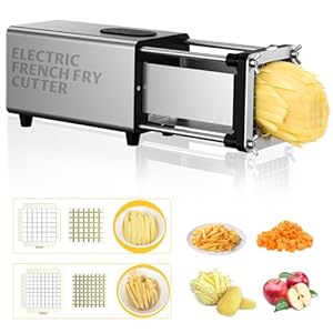 Electric French Fry Cutter,French Fry Cutter Stainless Steel with 1/2 & 3/8 Inch Blade,Commercial and Household Electric Fry Cutter,Potato Slicer,Use for Potatoes,Onion,Cucumbers,Apples