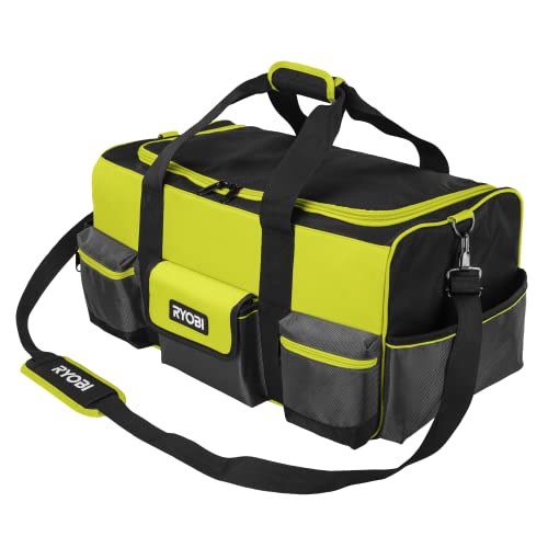 RYOBI Handwerkertasche mit Schultergurt Größe L RSSLTB1 (3 x Fronttaschen, 1x offene Tasche auf der Rückseite, 2 x Seitentasche, 8 x Schlaufen für Handwerkzeuge im Innenbereich, 1x Innentasche)
