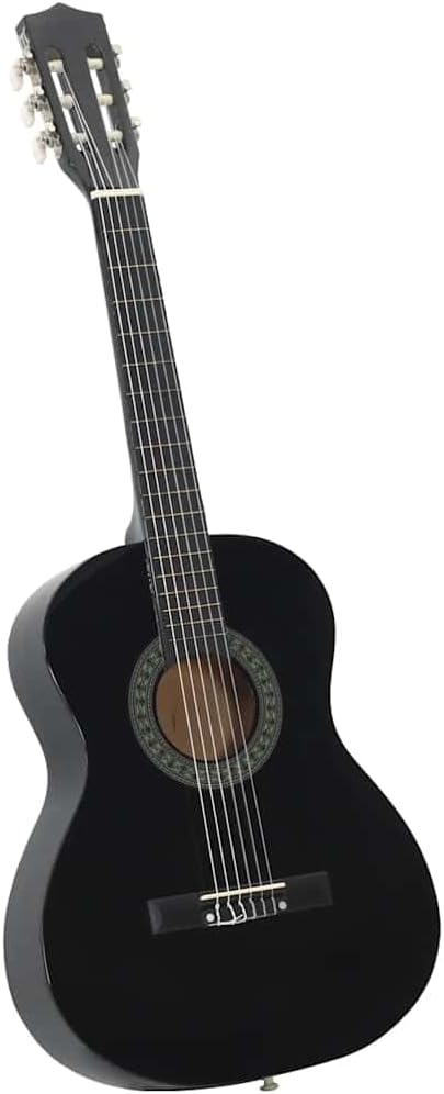 8 Piece Classical Guitar Beginner Set, Black 3/4 Size 36" Basswood Nylon String Kit for Students, Amateurs, Gifts