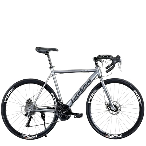 CUIOT 自転車 ロードバイク グラベルロードバイク 700c 700×23c 24/27/30段変速 前後ディスクブレーキ器 MTB 高炭素鋼フレーム ップハンドル 初心者向け 入門級 通勤 通学 快適走る シティサイクル スポーツバイク,銀,24 s