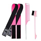 2PCS Edge Laying Wig Elastic Band for Women Baby Hair, Lace Melting Front Bands for Keeping Wigs in Place, Wig Grip Headband Edge Wrap Band, Rat Tail Comb, 3 in 1 Pink Edge Brush for Wig Accessories