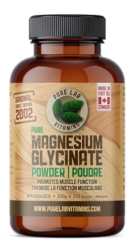 Pure Lab Vitamins | Magnesium Glycinate 165mg | 200g Powder | Magnesium Supplement | Tension, Stress Relief, Constipation, Muscle Cramps, Insomnia Sleep Support, Relaxation Sleep, Healthy Bones & Teeth