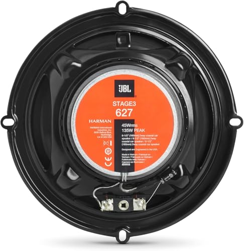Image of JBL STAGE3627-135W 6 inch(16Cm), 2 Way Coaxial Speakers Plus One Woofer Cone, Edge Driven Dome Tweeters, Vented Basket Frame Design, Delivers High Output and Deep Bass Peformance., Black