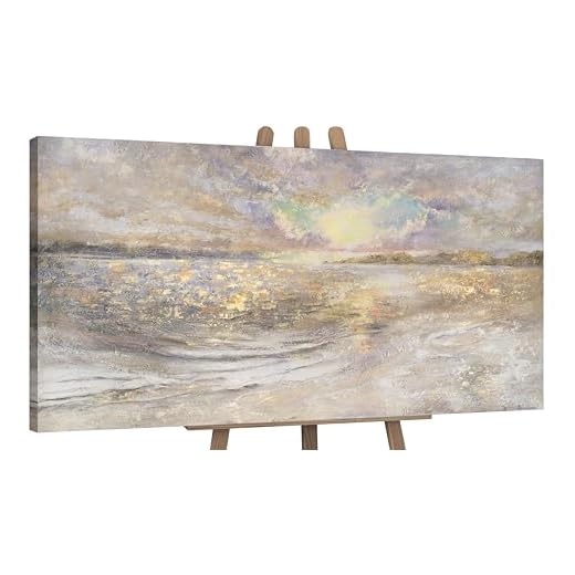 YS-Art Arte Abstracto de la Pared «Amanecer en el mar» Pintura con Textura PS028 (100 x 50 cm)