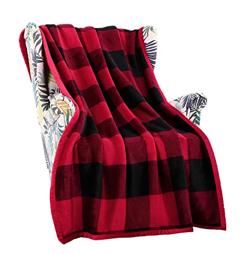 JUDYBRIDAL Buffalo Check Plaid Throw Blanket - 70x50 Inches - Throw for Couch, Sofa - Soft, Cozy, Warm Plush Flannel Fleece Sherpa Bed Throws for Adult | Red/Black Plaid