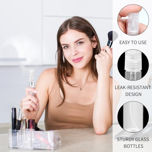 320 Pcs Mini Spray Bottles with 10 Perfume Dispensers, 10 Droppers, and 10 Funnels, Clear Refillable Glass Perfume Atomizer for Travel, Fragrance, Scent Samples, and Pocket Dispensers (5ml)3