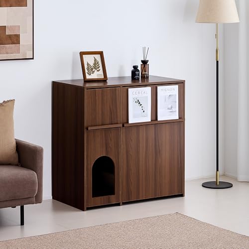 VENTOTA 猫 猫トイレ 隠す ペット 隠す猫トイレ ペット用品 猫用トイレ収納ラック おしゃれ 猫砂飛散防止 掃除簡単 家具 収納 収納棚 シェルフ 扉付き 木目調 ねこ meobi (ブラウン)
