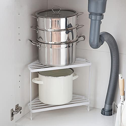 yafuren T & RIANGLESTORAGE rek keuken einde wiel 2-laags pot rek opslag regenrek, keuken organisator (kleur : White L) - Image 6