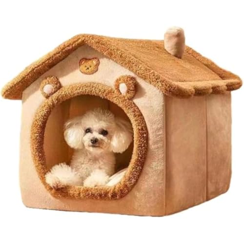 Selfun ペットハウス ドーム型 犬猫ベッド ペット用品 洗える ふわふわ 暖かい 折りたたみ 猫 こたつ 寝袋 休憩所 遊び場 冬 暖かい 巣 取り外し可能 ペット用品 防寒 かわいい (40*35*38cm,ブラウン)