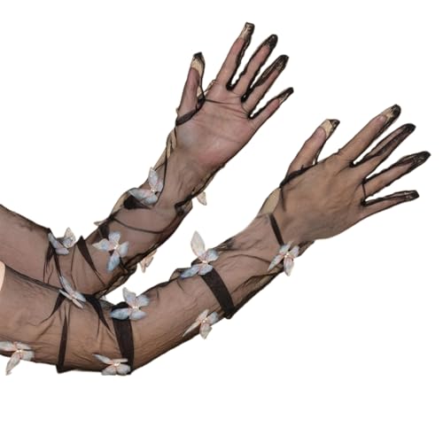 Evening Party Gloves For Women Girl Elegant Lace Butterfly Gloves Halloween Accessories Gloves Long Gloves For Gowns