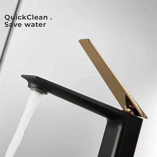 Miniatura 6 de Weirun Grifo de lavabo de latón extra largo para baño, con una sola manija, un agujero, mezclador de tocador, montaje en cubierta, negro mate con