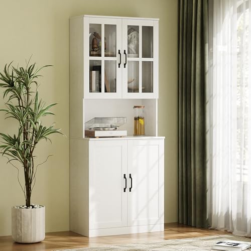 VOWNER Bibliothèque 180 cm avec Portes Vitrées et Étagère Ouverte, Armoire Haute 5 Niveaux,...