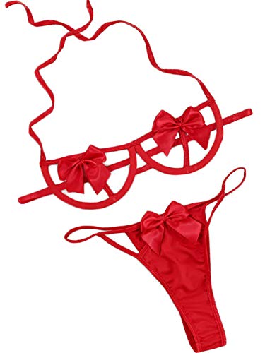 Foto de Kaei&Shi Conjunto de lencería de lazo para regalo, conjunto de sujetador y braga de Navidad, conjuntos de lencería sexy de San Valentín, cumpleaños, aniversario, boudoir (imagen 2)